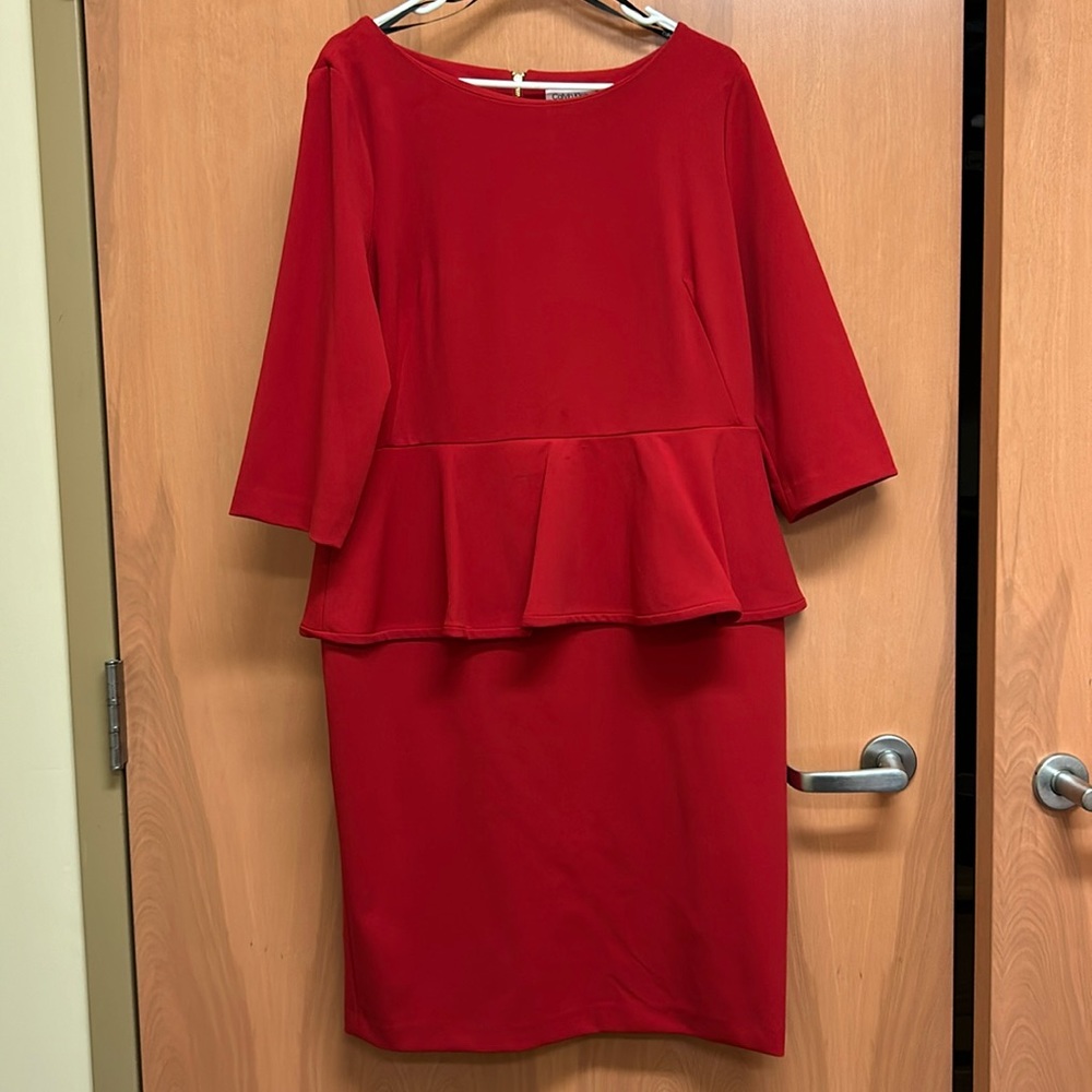 red Calvin Klein peplum dress